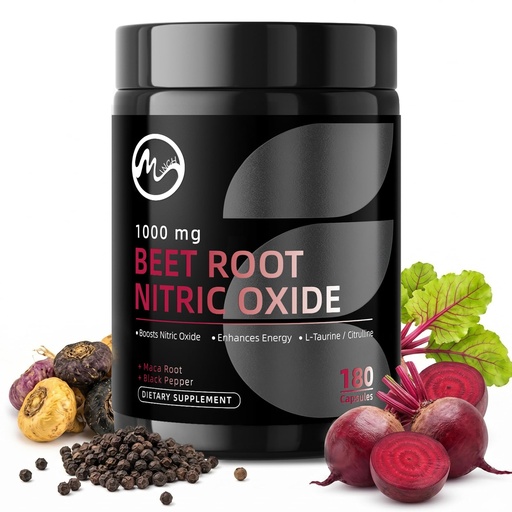 [BRSRGCA6OAIAEFLF] Beet Root Capsules - Nitric Oxide Booster for Men and Women, Beetroot Supplements 1000 mg w/ L-Citrulline, Taurine and Maca, Support Energy, Circulation & Nitric Oxide, Caffeine-Free, 180 Capsules