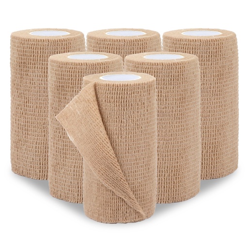 [BRSREBDRCNYBMFDP] BEVTEE Self Adhesive Bandage Wrap 6 Pack, 4" X 5 Yards Elastic Coban Wrap, Compression Non-Woven Sports Athletic Tape for Wrist, Ankle, Hand, Leg, Swelling, Vet, Grip Tape