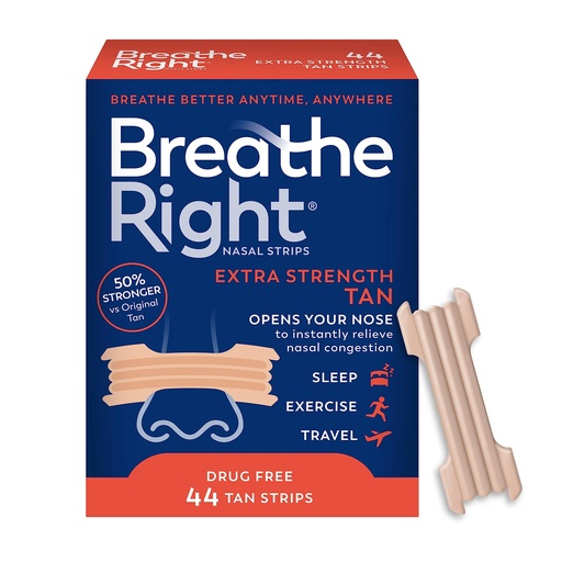 [BRSWGFD5AF6RYCDB] Breathe Right Nasal Strips, Extra Strength Tan Nose Strips, Drug-Free Nasal Congestion Relief for Better Breathing, Help Relieve Snoring, Caused by Colds & Allergies, Deviated Septum, 44ct