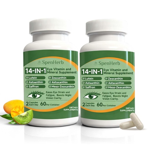 [BRSRGZ3RBAPRQAY6] Eye Vitamin and Mineral Supplement 14 in 1 Advanced Eye Formula Vision Support with Lutein and Zeaxanthin Vitamin C E Zinc Copper, Eye Health Supplements for Adults, 60 Capsules/2 PCS