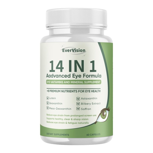 [BRSREAICCEOQIGTJ] Evervision 14 in 1 Advanced Eye Formula, Neurobella Eye Vitamin and Mineral Supplement with Zinc, Lutein, Zeaxanthin & Bilberry Extract, 60 Capsules (1)