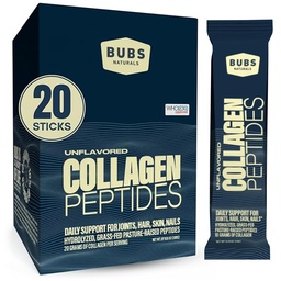 BUBS Naturals Unflavored Collagen Peptides Powder - Best Proteins for Joints & Skin - Pasture Raised Grass Fed - Paleo & Keto Friendly, Whole30 Approved, Non-GMO, Dairy & Gluten Free (20 Stick Packs)
