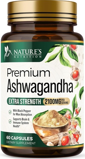 [BRSWGZIOBAAWA3LU] Ashwagandha 보충 교재 - 여성 & 남자를 위한 2100mg Ashwagandha 캡슐, 자연적인 산화 방지제 지원, 아스화 뿌리 추출물, 까만 고추, Vegan & 글루텐 자유로운을 가진 여분 힘 Calm 지원 - 60의 캡슐