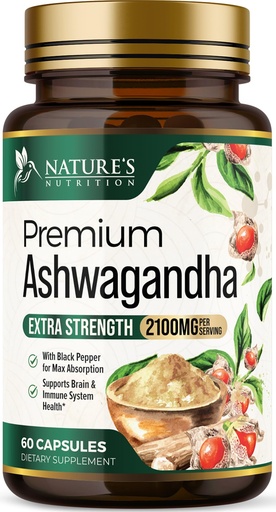 [BRSWGZIOBAAWA3LU] Ashwagandha Supplements - Premium Ashwagandha Capsule for Women & Men, Natural Antioxidant Support Ashwa Root Extract, Extra Strength Calm Support with Black Pepper, Vegan - USA Bottled - 60 Capsules
