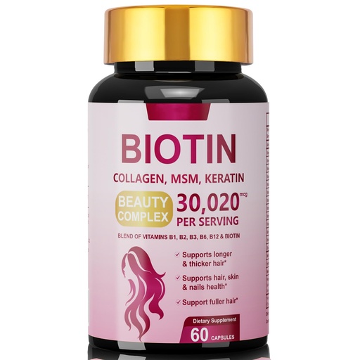 [BRSRGCQCPIHREFLZ] Biotin 10000mcg Supplements Keratin Vitamins MSM for Nail Hair Growth Biotin Vitamins Boosts Nail Strength, Supports Hair Thickness, Smooth Skin for Women Men 60 Capsules