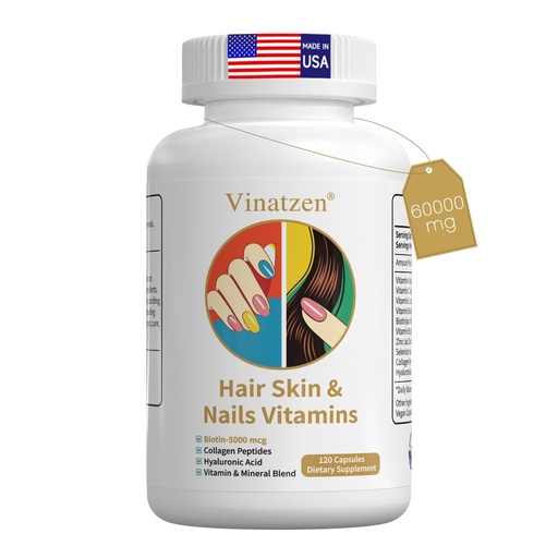 [BRSRGCD3A4NQ22D2] Hair Skin and Nails Vitamins with Biotin 5000mcg - Growth Support Complex for Women & Men with Vitamin C, E, Zinc & Collagen Booster - for Stronger Hair, Glowing Skin & Healthy Nails