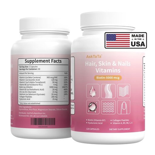 [BRSRGCY3CMPRUF32] Hair Skin & Nails Vitamins Supplement for Women,with Biotin,Collagen Peptides,Hyaluronic Acid,Vitamin A, C, E, B5,B6,Support Skin Moisture and Suppleness,Hair and Nails Health,120 Capsules