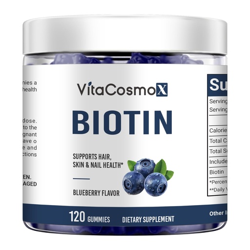 [BRSREHYYAQIQECDK] Biotin Gummies, 5000mcg, 120 Count, Vegan Capsules, Natural Blueberry Flavor, Hair Skin & Nails Support Vegetarian Friendly, Non-GMO, Gluten Free