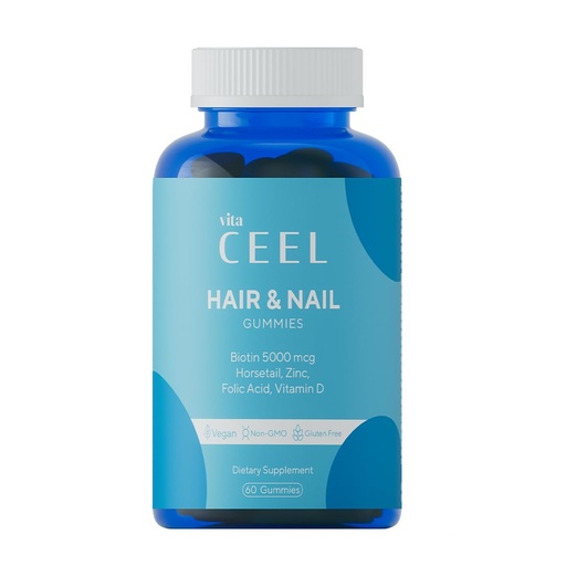[BRSREHYCCJ6AGDTP] Vita Ceel Hair & Nail Gummies – Biotin 5000 mcg, Horsetail, Zinc, Folic Acid & Vitamin D – Hair Growth & Nail Strength Support – Vegan, Gluten-Free, Non-GMO – Halal Certificated - 60 Gummies