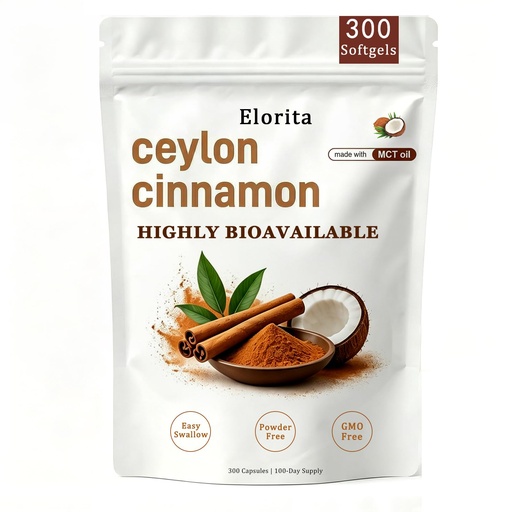 [BRSRYZQZAQBQGALB] Elorita Ceylon Cinnamon SoftGels, Ceylon Cinnamon with MCT Oil, Highly Bioavailable Herbal Extracts, 300 Softgels