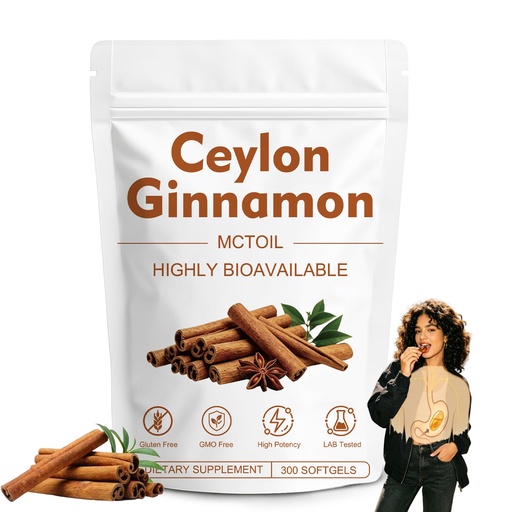 [BRSRGCAOOQNGEG36] Ceylon Cinnamon Softgels, Pure Extract with MCT Oil, High Absorption Daily Nutritional Support, Gluten-Free Non-GMO, 300 Count