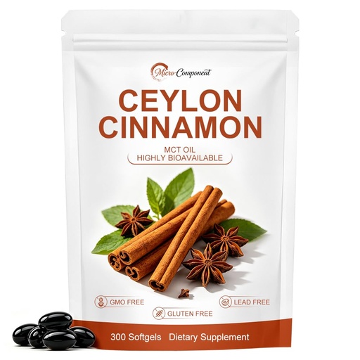 [BRSRYZQ2BF5BA33F] Ceylon Cinnamon Capsules with MCT Oil | Non-GMO, Gluten-Free Herbal Cinnamon Supplements, 300 Count