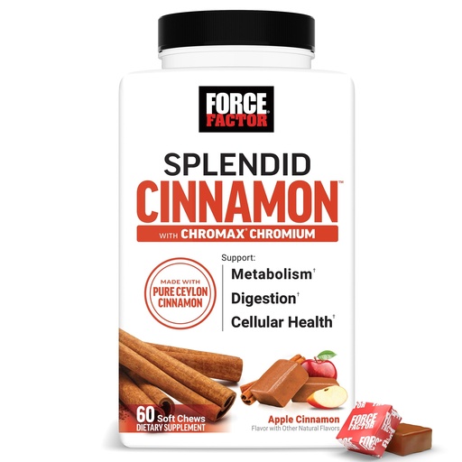 [BRSREZYQDIJWOGT5] Force Factor Splendid Cinnamon, Ceylon Cinnamon with Chromax Chromium for Metabolism & Antioxidant Support, Apple Cinnamon, 60 Soft Chews