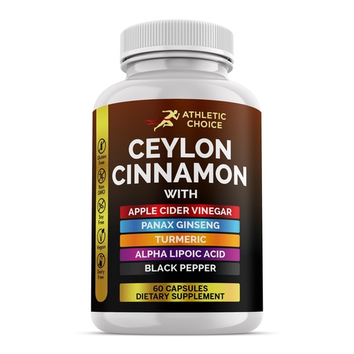 [BRSRE2QYDMBAOEI7] Ceylon Cinnamon Supplement, 6-in-1 Extract w/ACV, Turmeric, Ginseng, Alpha Lipoic Acid & Black Pepper Powder, 60 Pills, Non-GMO & Gluten-Free Ceylon Cinnamon Capsules