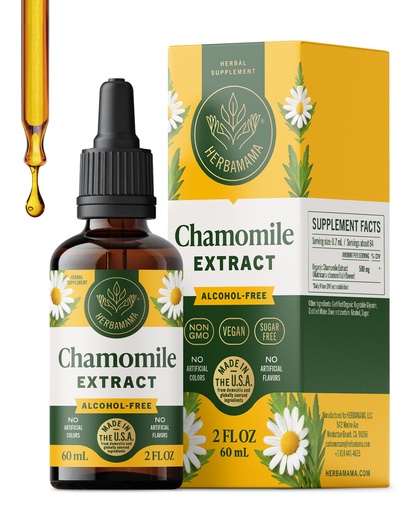 [BRSREEAFDN7GY3DD] HERBAMAMA Chamomile Tincture - Vegan Relaxation & Calm Support with Chamomile Flower Extract Drops - Non-GMO, Alcohol & Sugar-Free Liquid Calming Supplement, 28-Day Supply