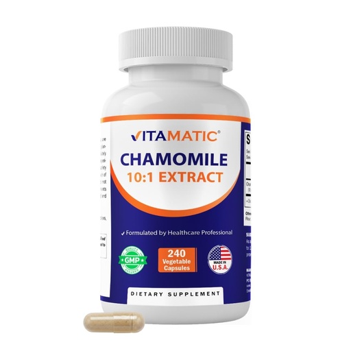 [BRSRABL5OFYQEEQ7] Vitamatic Chamomile 250 mg Capsules – Concentrated Herbal Supplement – Vegetarian, Non-GMO, Gluten-Free – 240 Count