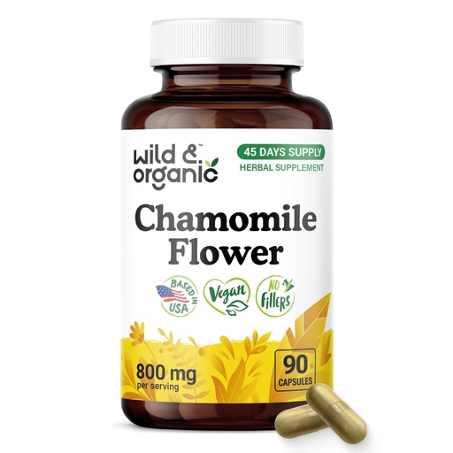[BRSRAHA3BECW2AL6] Wild & Organic Chamomile Capsules 800 mg - Relaxation & Digestive Support - Herb Chamomile Powder Supplement - Matricaria Recutita Flower - Vegan, No Fillers, Non-GMO - 90 Count