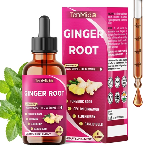 [BRSREGA2AAORMFDG] 11in1 Ginger and Turmeric Supplements Liquid Drops with Ceylon Cinnamon, Elderberry, Garlic, Fennel, Slippery Elm, Dandelion, Ginkgo Biloba, Cayenne Pepper, and Black Pepper - 30ml 1 Fl Oz
