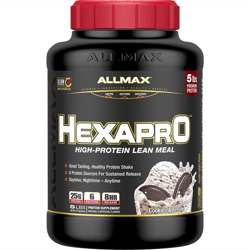 [BRSWYZQODFYWMYDZ] ALLMAX HEXAPRO, Cookies & Cream - 5 lb - 25 Grams of Protein Per Serving - 8-Hour Sustained Release - Zero Sugar - 52 Servings