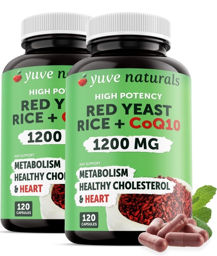 [BRSROGI3DMJRS2DP] 100% Natural Red Yeast Rice 1200 mg with CoQ10 100 mg, 2 in 1, Maintain Healthy Cholesterol Levels - 120 Veggie Capsules (2-Pack)