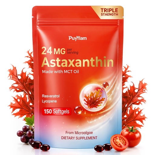 [BRSRGAYEAV5BMGQV] Astaxanthin 24mg with Resveratrol & Lycopene, 3-in-1 Liposome Antioxidant Complex with MCT Oil for Skin, Eye, Heart, Immune & Healthy Aging Support | Non-GMO, Gluten Free,No Soy-150 Softgels