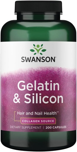 [BRSWIYT7PMBGOCTM] Swanson Gelatin and Silicon - Collagen Proteins Supporting Healthy Hair - Helps Deliver Vital Minerals for Strong Nails and Thick Hair - 20mg and 1.08 Grams - (200 Capsules)