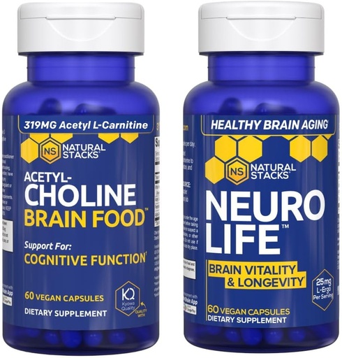 [BRSRAAIKBMCGCC3V] NATURAL STACKS NeuroLife + Acetylcholine Brain Food Bundle - Supports Cognitive Function & Brain Longevity* - 120 Total Capsules