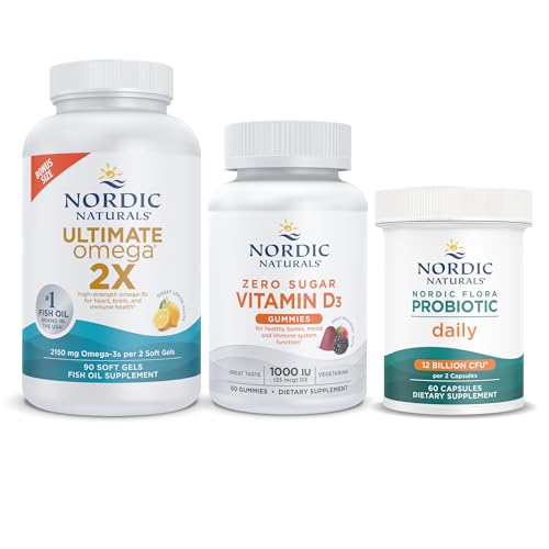 [BRSW2BIPPJ5GKYD7] Nordic Naturals Adult Immune Starter Pack - Ultimate Omega 2X, Nordic Flora Probiotic Daily, Zero Sugar Vitamin D3 Gummies