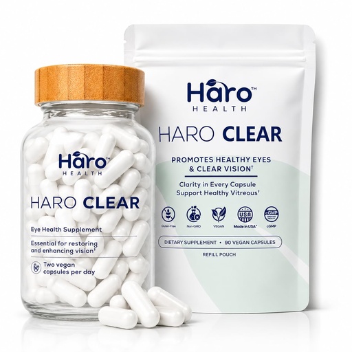 [BRSRAYYCOUBBUEL4] HARO Clear Eye Vitamins with Lutein & Zeaxanthin, Daily Eye Health Supplement for Adults, Antioxidant Nutritional Support, Starter Kit with Refillable Bottle, 180 Capsules, 90 Day Supply