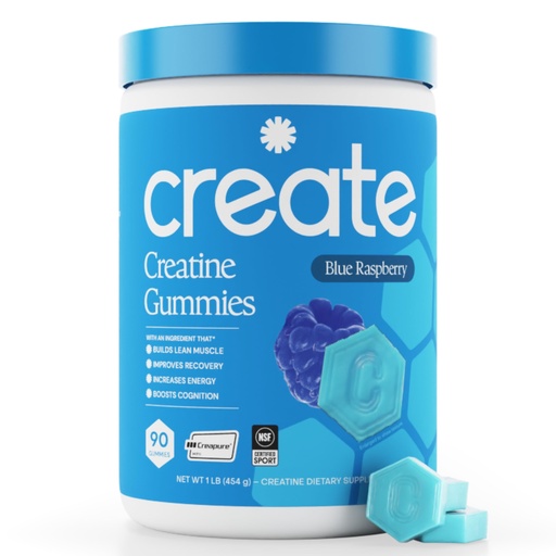 [BRSROATQDMMQ2AI3] Create Creatine Monohydrate Gummies for Men & Women, Boost Focus, Strength, and Endurance, Anti-Melting Formula, Vegan, Gluten-Free, Non-GMO, 1.5g of Creatine per Gummy (Blue Raspberry)