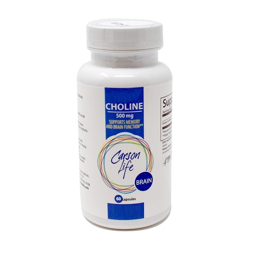 [BRSW2AQTBMBRGGY4] Carson Life Choline 500 mg Capsules - Choline Dietary Supplement - Supports Cognitive & Liver Function - Nervous System Support - Unflavored
