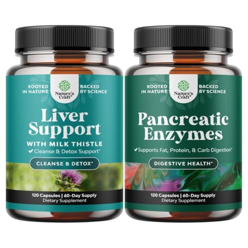 [BRSREAAHA4AQ4DIZ] Bundle of Liver Cleanse Detox & Repair with Milk Thistle Dandelion Root Choline Beetroot & Artichoke Extract and Pancreatin Digestive Enzymes for Digestive Health - Protease Amylase & Lipase Digestion
