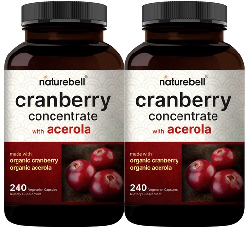 [BRSWGAANO4FB6CIZ] NatureBell 2 Pack Cranberry Concentrate with Acerola, 240 Vegetarian Capsules | Organic Cranberry Fruit Extract with Organic Acerola Cherry – Non-GMO, cGMP Manufactured