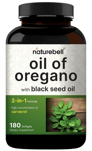 [BRSRGAYNOYPBGE35] NatureBell Oil of Oregano with Black Seed Oil - 180 Softgels - 2-in-1 Herbal Complex- Includes Carvacrol & Extra Virgin Olive Oil - Non-GMO, Gluten Free