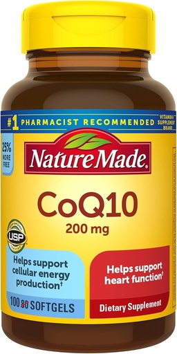 [BRSWGAL3OYBR4DYZ] Nature Made CoQ10 200 mg, Dietary Suplement for Heart Health Production, 100 Softgels, 100 Day Supply