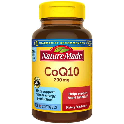 [BRSWGAL3OYBR4DYZ] Nature Made CoQ10 200 mg, Dietary Supplement for Heart Health and Cellular Energy Production, 100 Softgels, 100 Day Supply