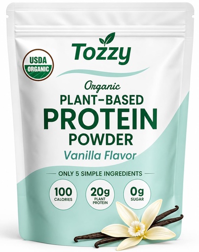 [BRSRGYIYCECRMEQV] TOZZY Organic Vegan Protein Powder, Vanilla | 8 Servings | 20g Plant-Based Pea Protein | 5 Simple Ingredients | 0g Sugar | Keto | Gluten- & Dairy-Free (8 Ounce)