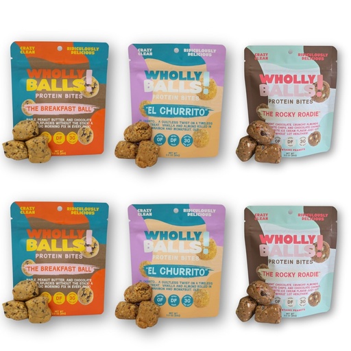 [BRSREAYQBMJWMCDV] Wholly Balls Protein Bites – Healthy Plant-Based Snack – High Protein, Low Sugar, Gluten-Free Energy Balls (Pack of 6, Triple Threat)