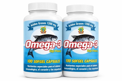[BRSWKGDZCEIAMEAZ] Omega 3 Capsulas de Alta Potencia. Set de 2 frascos con 100 capsulas c/u. para las arterias, coyunturas, bajar el colestereol malo. Tratamiento para 6 Meses.
