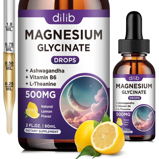 [BRSROYAQAABGM3D6] Magnesium Glycinate Supplement, Magnesium Liquid Drops with Magnesium Glycinate 500mg Vitamin B6, Ashwagandha, L - Theanine, Chamomile -Support Stress Relief, Bone, Muscle, Mood Vegan