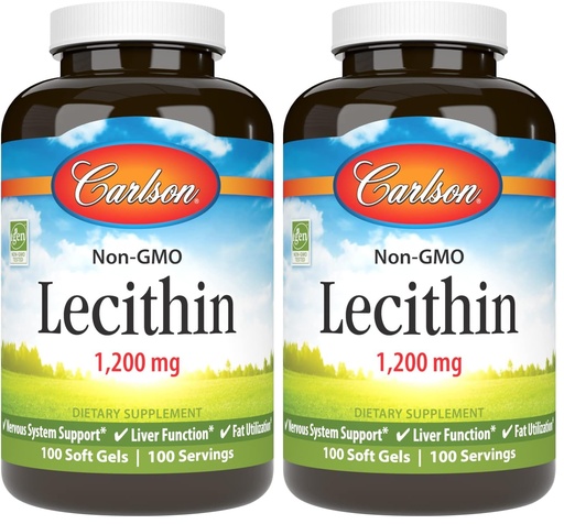 [BRSREAANPIIQO3DJ] Carlson - Lecithin, Non-GMO, 1200 mg, Nervous System & Liver Function, Unbleached Soy Lecithin, 100 Softgels (Pack of 2)