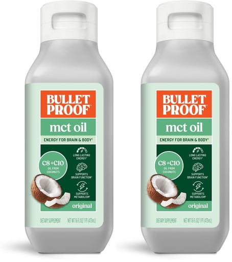 [BRSRGGQZAAFR6ELU] Bulletproof C8 & C10 MCT Oil, 100% Pure Coconut Oil, Triple-Distilled for Sustained Keto Energy, Unflavored, No Additives or Fillers, Non-GMO, 16 oz (Pack of 2)