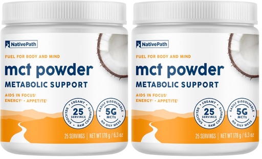 [BRSRGGQZAUCGMYLZ] NativePath MCT Oil Powder Supplement - Unflavored MCT Powder with Keto-Friendly C8 MCTs. Free of Dairy, Gluten and GMOs, 25 Servings (Pack of 2)