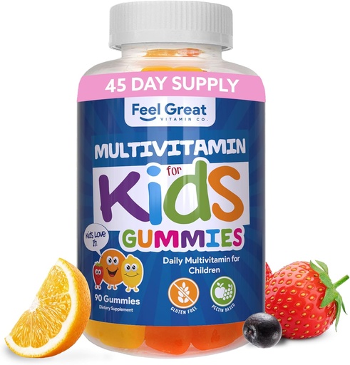 [BRSWGHALBMHGKDLX] Feel Great Kids Multivitamiini Gummies | Citrus & Maasikas Maitsestatud Vitamiinid Lastele | Multivitamiini Gummies D-vitamiini Luude, Lihaste Ja Immuunsüsteemi Toetus | Näritavad Vitamiinid | 45-päevane pakkumine