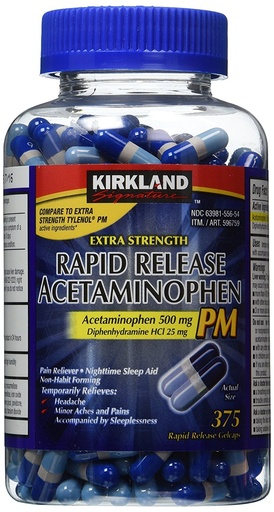 [BRSWI2QHDIIRMCTE] Kirkland Signature Extra Strength Rapid Release Acetaminophen PM 500mg - 375 Gelcaps | Rapid Release