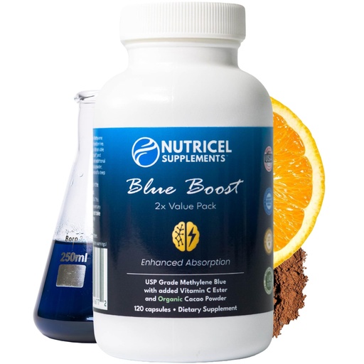 [BRSREGD2OF4BUCL4] Nutricel Supplements Methylene Blue Capsules - Pharmaceutical Grade Supplement - Trusted Made in America - 12mg (USP Reference Compliant) with Vitamin C Ester - Third Party Tested (120 Capsules)