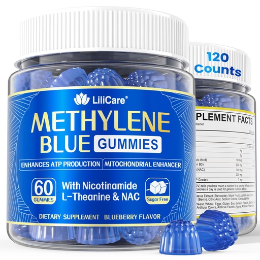 [BRSRGFATOUARAC33] LILICARE Methylene Blue Gummies for Humans | Fast-Absorbing, Vegan, 120 Counts