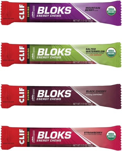 [BRSWICTRAQHWY2LY] CLIF BLOKS - 能源厨师 - 4 Flavor Variety Pack - 非GMO - 植物食品 - 自行车和跑步的快速卡布 - 工作袋(2.1 Ounce Packet, 12 Counter)