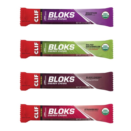 [BRSWICTRAQHWY2LY] CLIF BLOKS - Energy Chews - 4 Flavor Variety Pack - Non-GMO - Plant Based Food - Fast Carbs for Cycling and Running - Workout Snack (2.1 Ounce Packet, 12 Count)