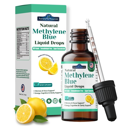 [BRSREGQ6DECB4FDL] Methylene Blue Drops for Humans Pharmaceutical Grade, 11-in-1 Brain Formula w. Vitamin C Ester, Cacao & Phosphatidylserine, Support Cognitive, Memory & Focus, Third Party Tested, Formaldehyde-Free